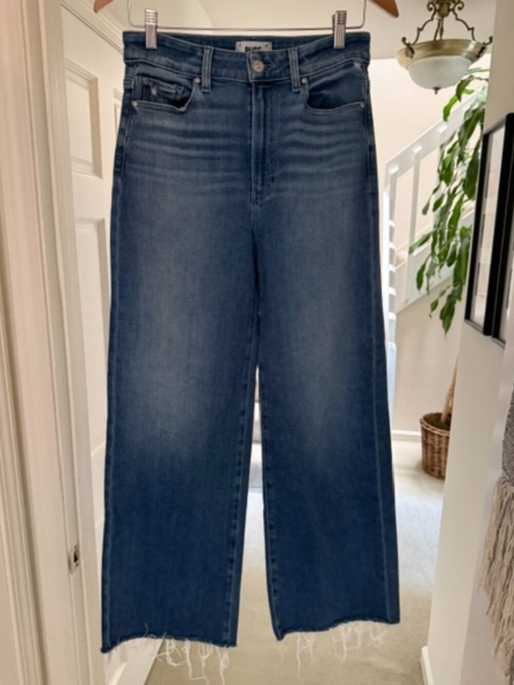 PAIGE Anessa Wide Leg Crop Jeans Size 29 Raw Hem High Rise Denim